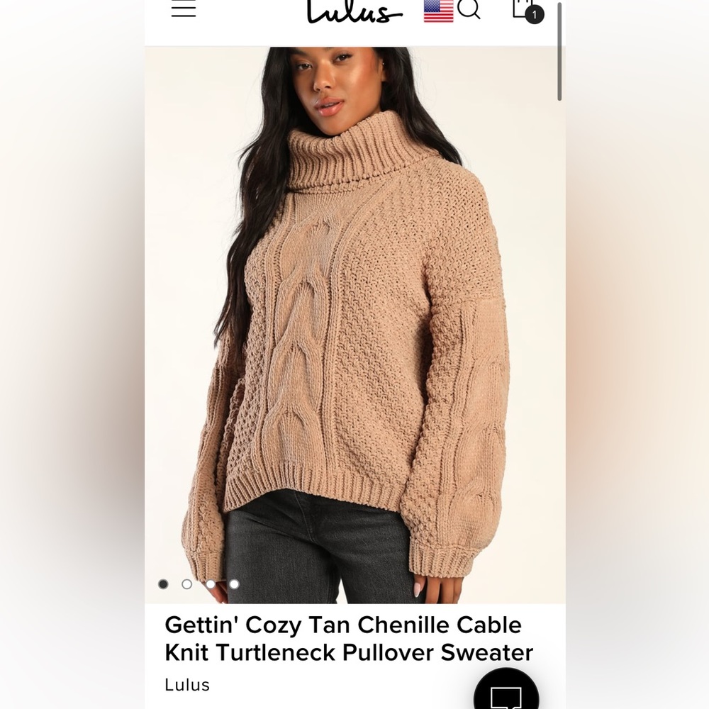 NWT LULU's Gettin' Cozy Tan Chenille Cable Knit Turtleneck Pullover Sweater - S
